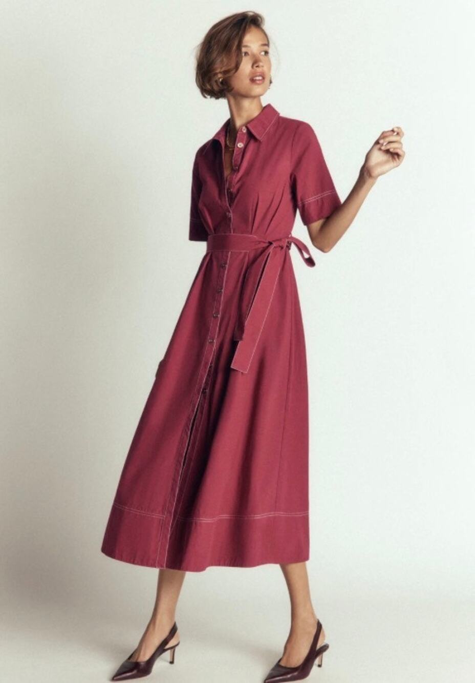 Boden Sarah Cotton Midi Shirt Dress in Rich Chestnut Sz. 6